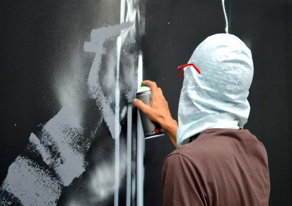 Futura painting the Bowery Wall detail 1