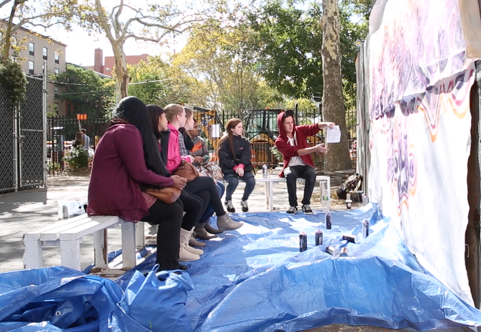 Damien teaching the students the process of developing of Piece based upon his sketch