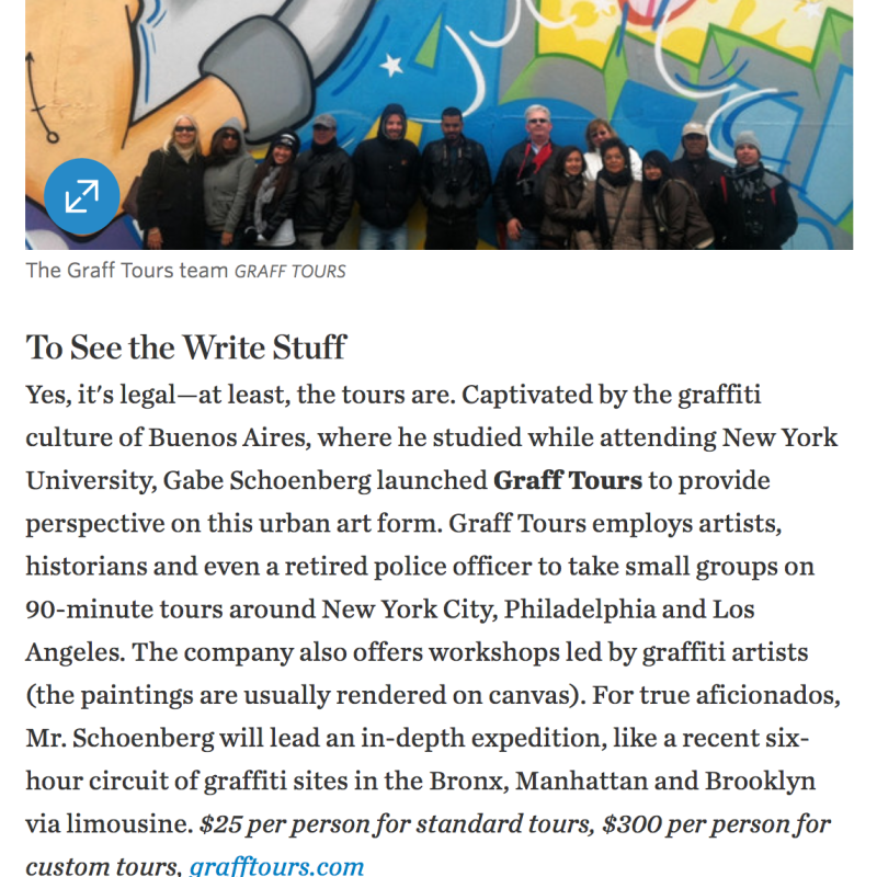 Graff Tours feature in Wall Street Journal